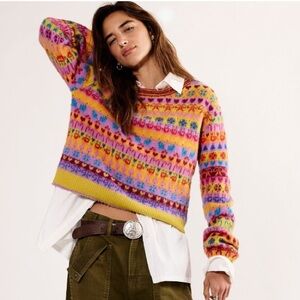 Free People Favorite Things Mixed Print Wool Blend Sweater